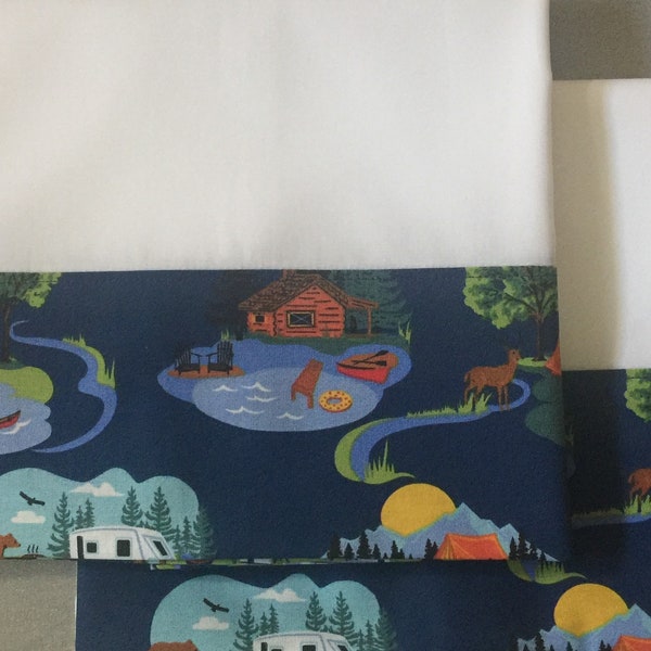 Camping!  100% Cotton Full/Queen Size Pair of Pillowcases