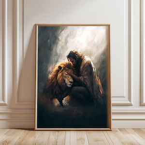 Daniel In The Lions Den Oil Painting, Jesus Art, Christian Wall Art, Modern Christian Print, Bible Verse Art, The Book Of Daniel, Faith Art