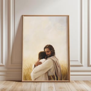 Jesus hugging boy, Christian Art, Jesus with Boy, Jesus Wall Art, LDS Art, Bible Prints, Christian Painting, Jesus Hug, Jesus with Children
