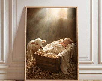 Nativity Wall Art Print: Modern Baby Jesus Scene - Christian Christmas Decor