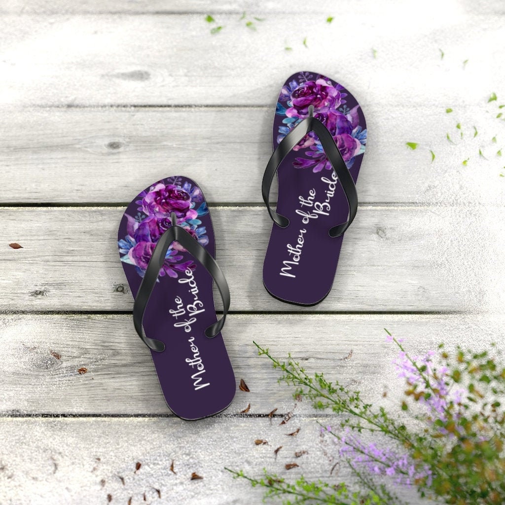 Mother of the Bride Gift Flip Flops Personalized Bridesmaid Purple Floral Flip Flops Bride Bridesmaid Wedding Bachelorette Flip Flops Etsy