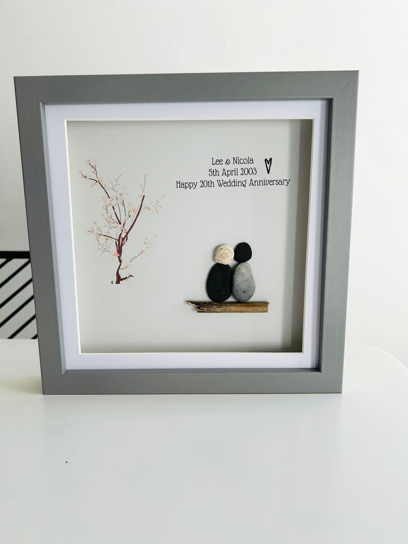 Anniversary gift personalised 20 years special date couple love together forever in love happy married pebble art frame image 5