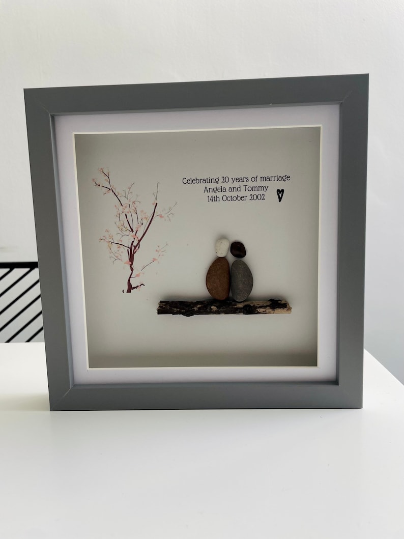 Anniversary gift personalised 20 years special date couple love together forever in love happy married pebble art frame image 4