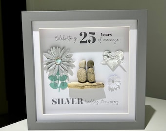 Celebrating 25 years of love and happiness - silver wedding anniversary - couple - pebble art - love - special anniversaries gift - marriage