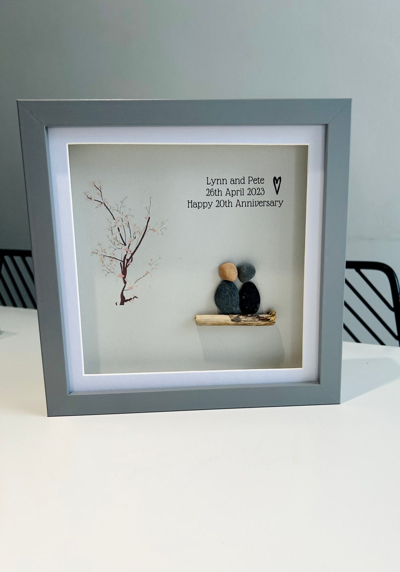 Anniversary gift personalised 20 years special date couple love together forever in love happy married pebble art frame image 2