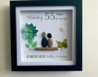 Celebrating 55 years of love and happiness - emerald wedding anniversary - green - couple - pebble art - love - special anniversaries gift