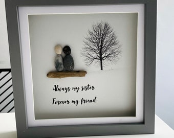 Handmade Pebble Art Sister Gift: Framed Tree Decor (18cm) - Best Friend - Friendship - Sis - Sis in Law - Always my Sister Forever my Friend