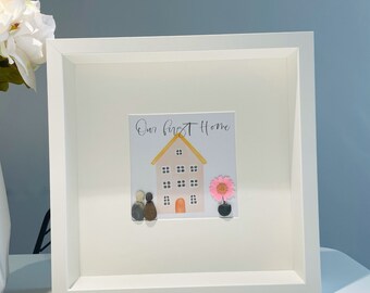 New home gift pebble art  - couple - seaglass - first house - homeowners - congratulations on your new home - frame - first home gift