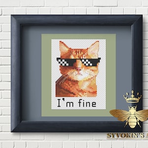 猫のクロスステッチ パターン、刺繍、8 ビット グラスの猫のクロスステッチ pdf、猫のクロスステッチ パターン、かわいいパターン、クールなパターン