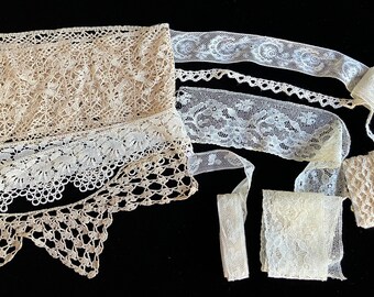 10+ Yards Antique/Vintage Lace What U C is What you Receive, Trim, Collar, Sewing, Quilting, Craft Supply Mix Media  Collage Fabric Journals