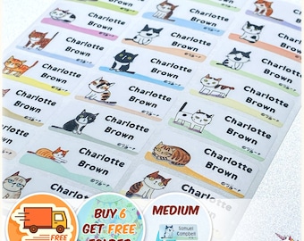 Cute Cat Waterproof Name Stickers Daycare Labels Personalized Name Labels Custom Label