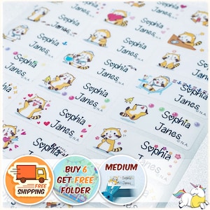 Cute Raccoon Waterproof Name Stickers Daycare Labels Personalized Name  Custom Label, Raccoon Sticker, Puchi Rascal, Back to school board