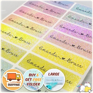 Glitter Waterproof Name Stickers, Daycare Labels, Personalized Name, Labels Custom Label