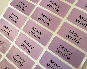 Pegatinas de nombre impermeables de color púrpura perla, etiquetas de guardería, etiquetas de nombre personalizadas, etiqueta personalizada