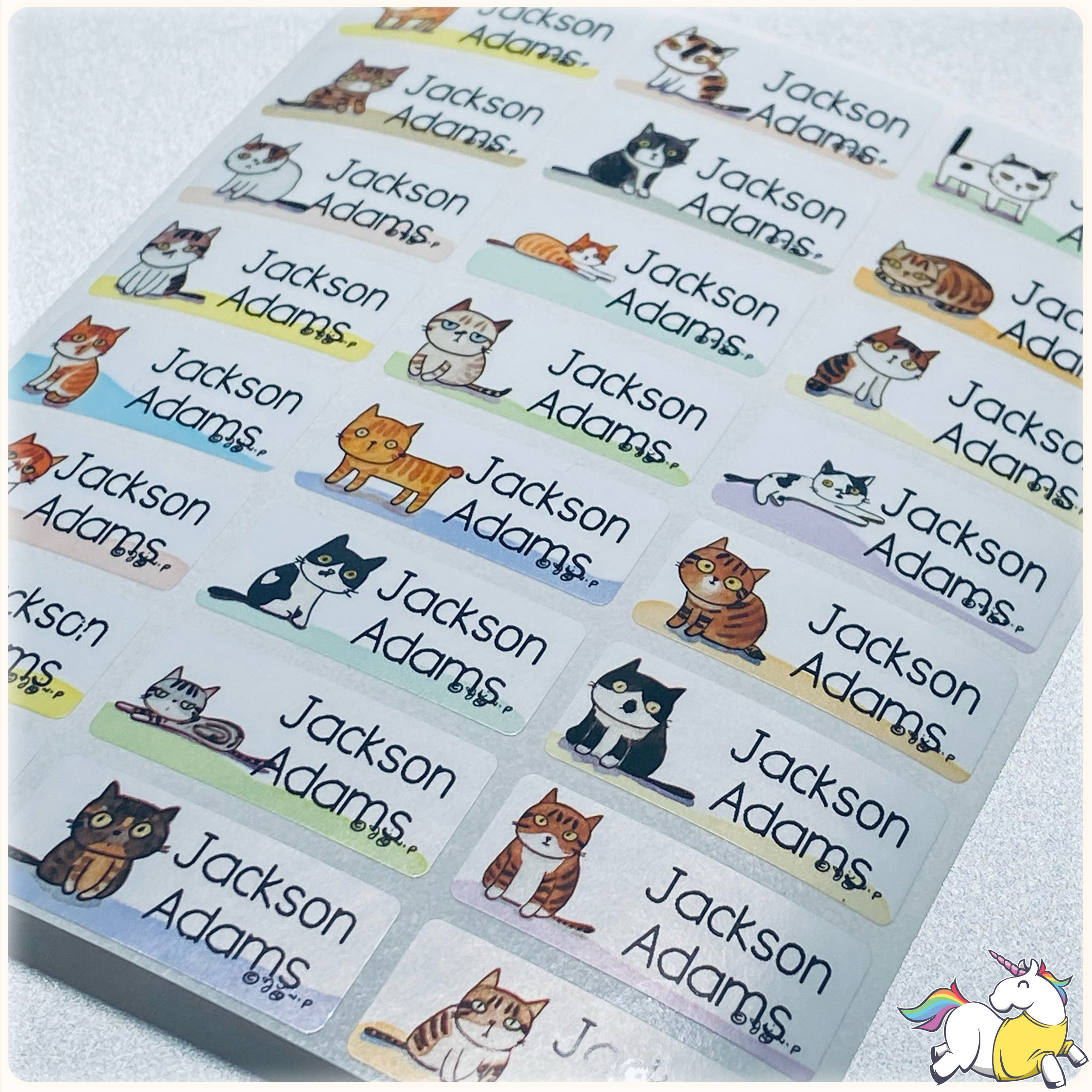 Personalized School Stickers and Labels - Cute Cat Waterproof Name ...
