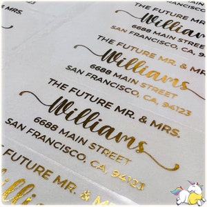 30 Clear Return Address Label, Address Labels, Return Gifts, Custom Stickers, Personalized Labels, Gold Foil Stickers, Address Stickers
