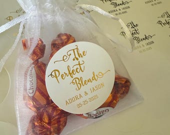 Pegatinas de café para bodas con lámina de oro, obsequios de bebidas, pegatinas de obsequios de té, obsequios de boda, pegatina de la mezcla perfecta, obsequio de café personalizado,