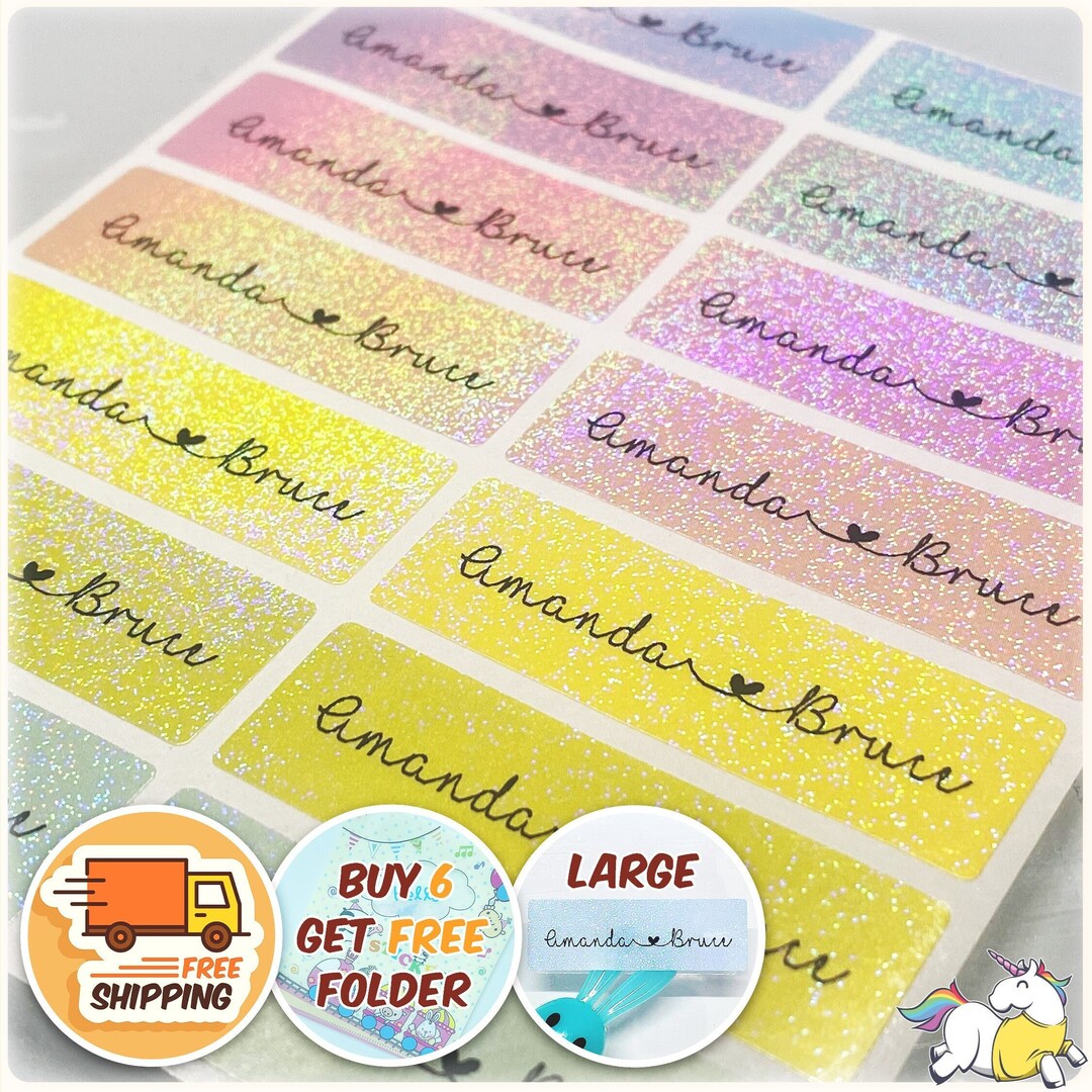 Glitter Waterproof Name Stickers, Daycare Labels, Personalized Name