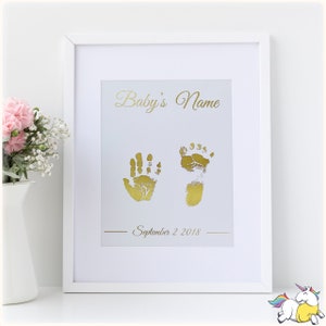 Personalised Foil New Baby Handprint/footprint,Birth Stats Birth Announcement, newborn keepsake