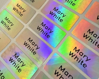 Silver Holo Waterproof Name Stickers, Daycare Labels, Personalized Name Labels, Custom Label, Back to school
