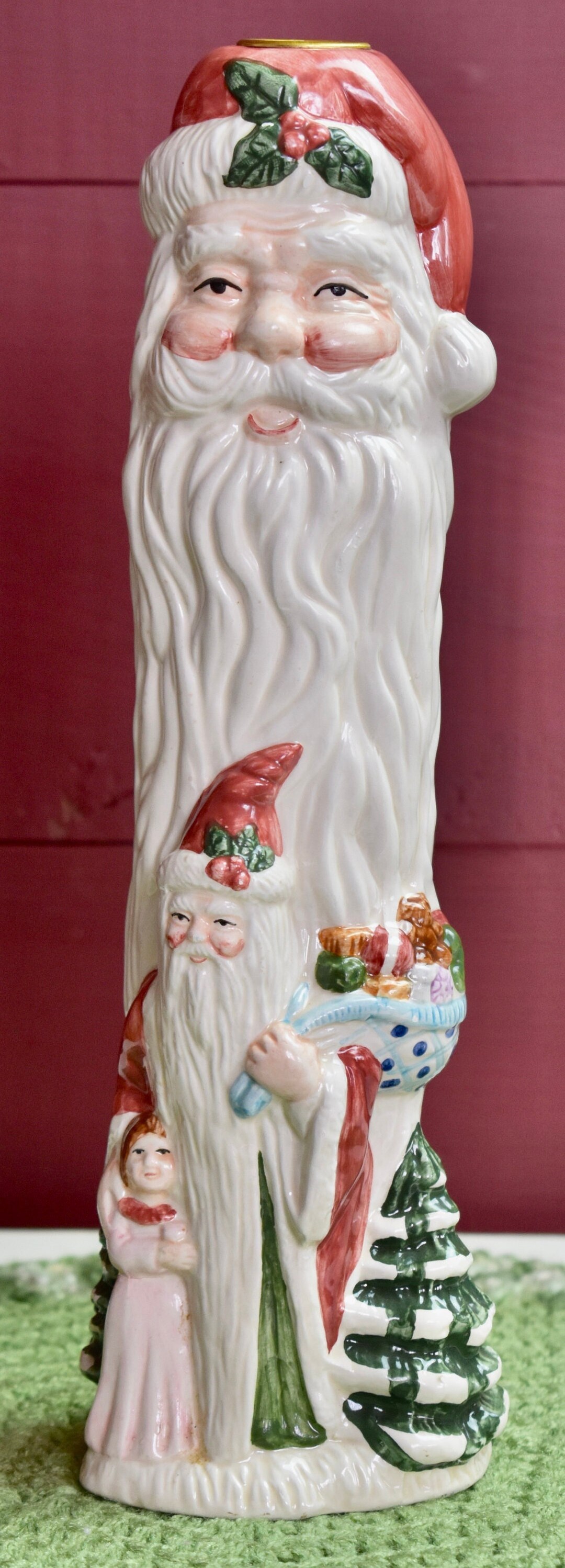 Vintage Santa Candle Holder, Holiday Candle Holder, Tall Santa Candle Holder, Taper Candle