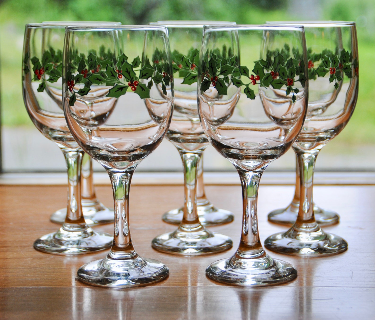 Holiday Stemware Set of 8 Vintage Holly Wine Glasses Holiday Etsy UK