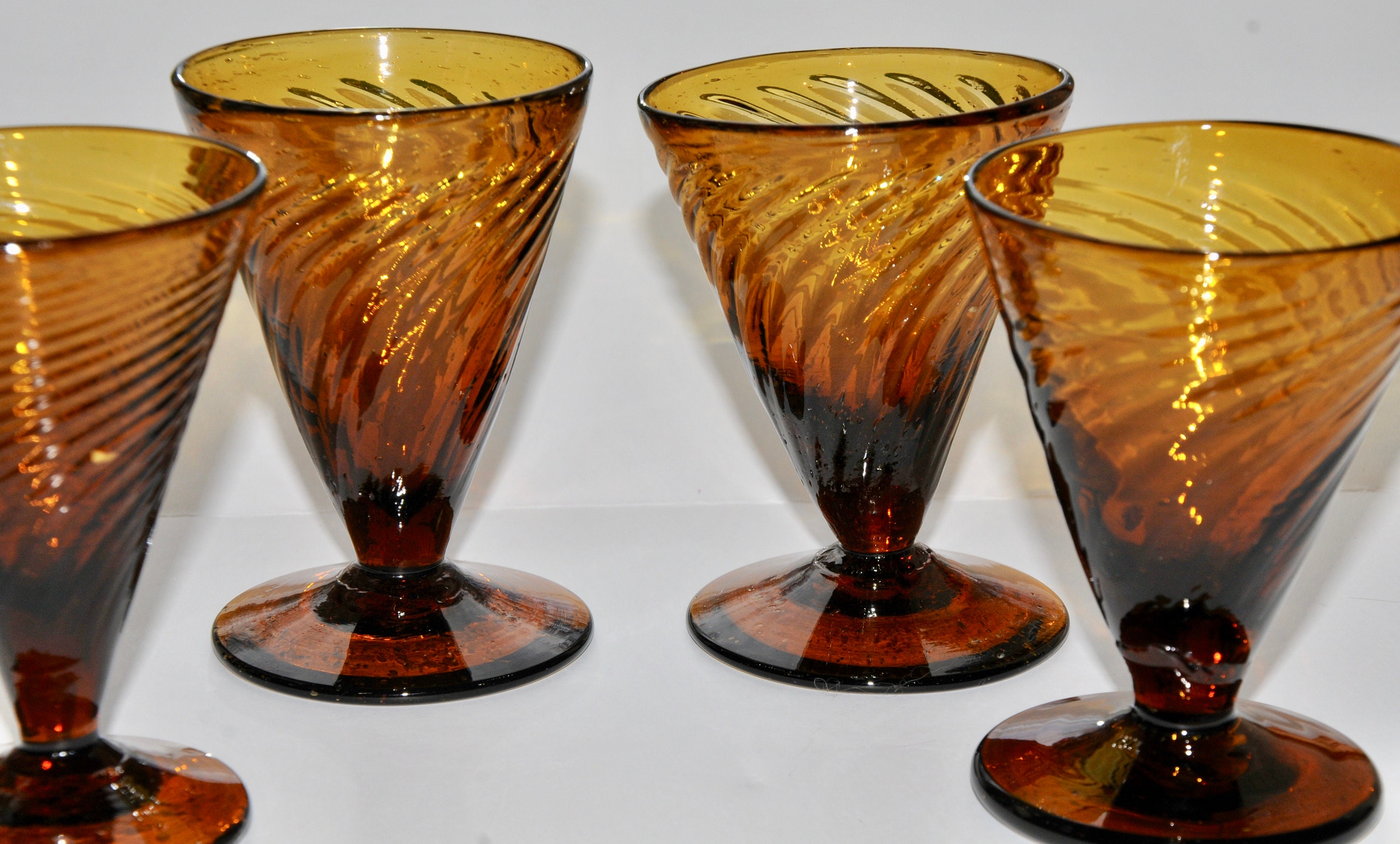 Set of 4 Handblown Amber Glasses Amber Wine Glasses Vintage Etsy UK
