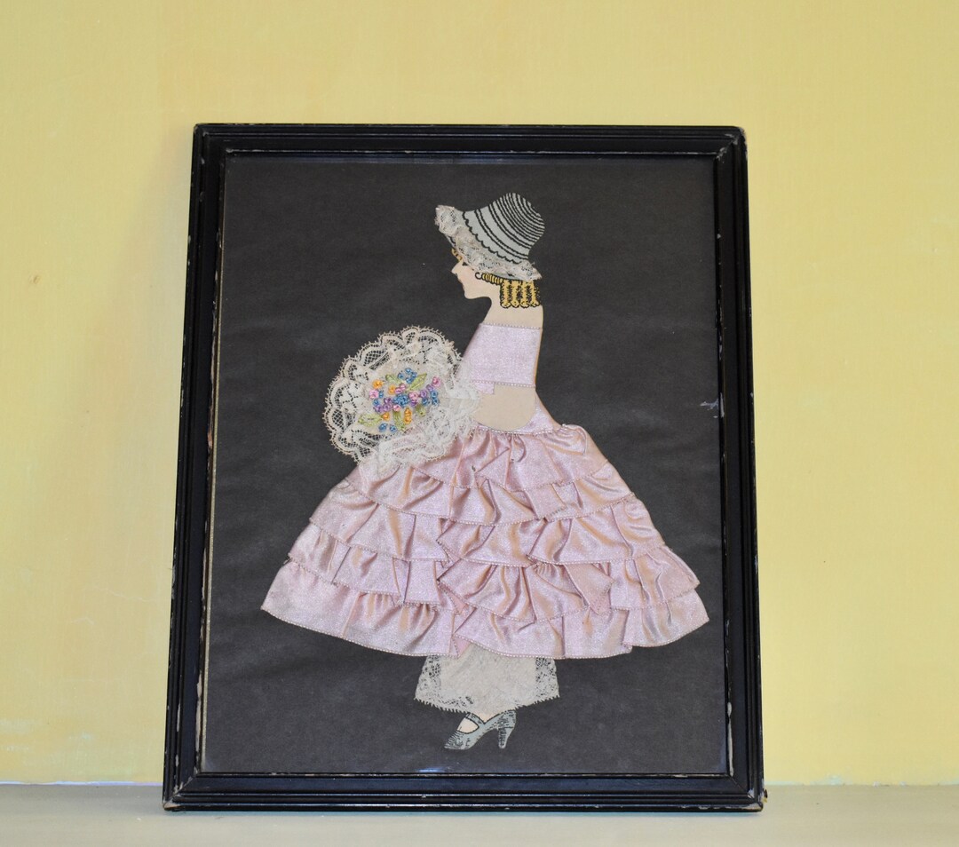 Framed Ribbon Paper Doll, Framed Paper Doll, Framed Paper Doll Art, Vintage Art Etsy
