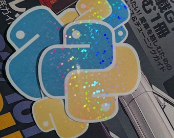 Logotipo del lenguaje de programación Python (2 unidades) - Adhesivo laminado resistente a la intemperie - Programador, desarrollador de juegos, codificador, codificación