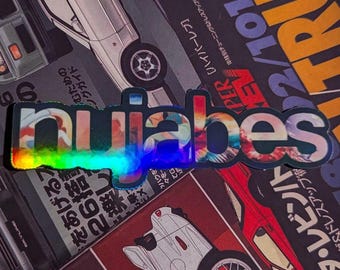 Adhesivo laminado resistente a la intemperie con el logotipo multicolor de Nujabes - Hyde Out, DJ, música, músico, productor, hip-hop