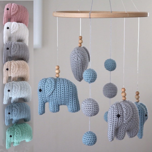 Mobile Elefanten gehäkelt mit Kugeln in deiner Wunschfarbe - Neue Farben verfügbar