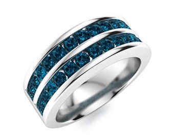 London Blue Topaz Ring: Sterling Silver Art Deco Wedding Band