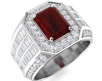 Emerald Cut Garnet Ring: Art Deco 925 Sterling Silver Ring