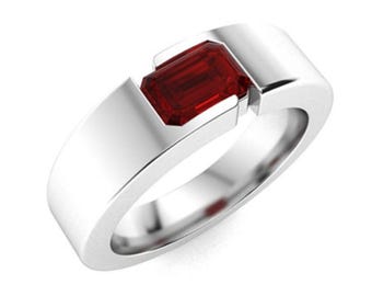 Emerald Cut Garnet Ring for Men, 925 Sterling Silver, Art Deco Style