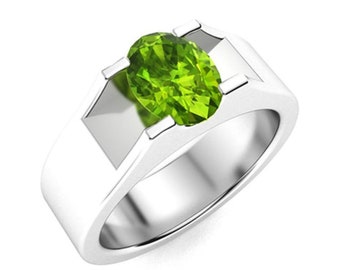 Natural AAA Peridot Gemstone Ring, 925 Sterling Silver Ring, AAA Quality Peridot Ring, Handmade Silver Men Ring, Wedding Ring, 14k Gold over