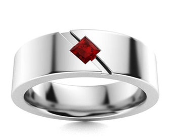 Anillo Art Déco de plata de ley con granate para hombre, anillo de promesa
