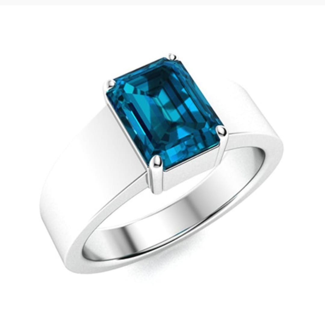 Emerald Cut London Blue Topaz Ring: Handmade 925 Sterling Silver - Etsy
