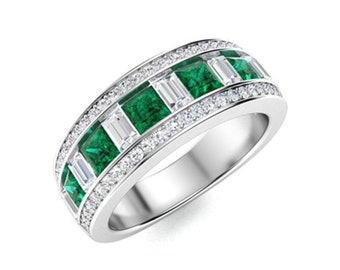 Emerald Gemstone men's Ring 925 sterling solid silver ring handmade jewelry engagement wedding ring