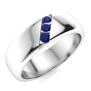 Sterling Silver Blue Sapphire Ring: Handmade Art Deco Mens Ring