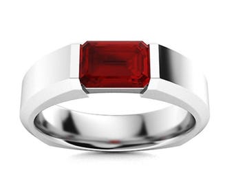 Anillo de granate natural para hombre: plata de ley Art Déco, piedra de nacimiento de enero