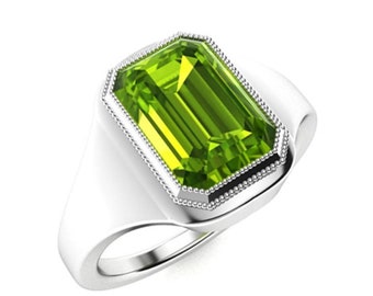 Anillo de peridoto natural: plata de ley Art Déco, piedra natal de agosto