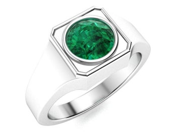 Emerald men's Ring in 925 Sterling Silver AAA Emerlad Gemstone Ring Handmade silver ring May Birthstone Gemstone engagement Anniversary gift