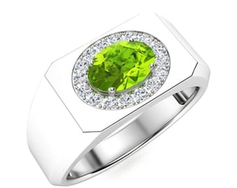 Anello Uomo In Argento 925 Con Peridoto Naturale Ovale Verde &ndash; Artigianale India &ndash; Taglie Disponibili D67
