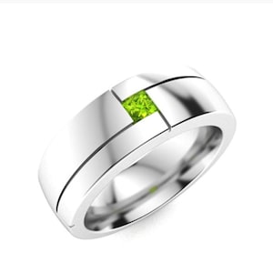 Handmade Art Deco Sterling Silver Men&#39;s Peridot Ring