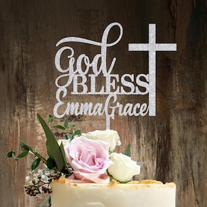 God Bless Cake Topper with name, Personalized Baptism, Communion Cake Topper, 1st Confirmation Custom Cake Topper, Baptism Topper with Name