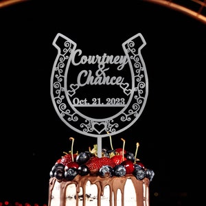 Custom Horseshoe Wedding Cake Topper, Custom Rustic Cake Topper, Personalized cake topper, Custom Birthday cake topper,