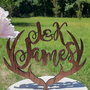 Personalized wedding Cake topper, Rustic Cake Topper, Country Wedding, baby shower topper, Antler Cake Topper, Wedding cake topper, Mr & Mrs