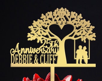 Personalized 40th anniversary cake toppers, anniversary cake decorations, Custom 25th rustic tree topper.