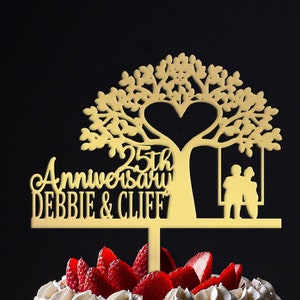 Personalized 40th anniversary cake toppers, anniversary cake decorations, Custom 25th rustic tree topper.