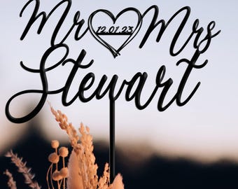 Custom Heart Anniversary Cake Topper: Script party decoration
